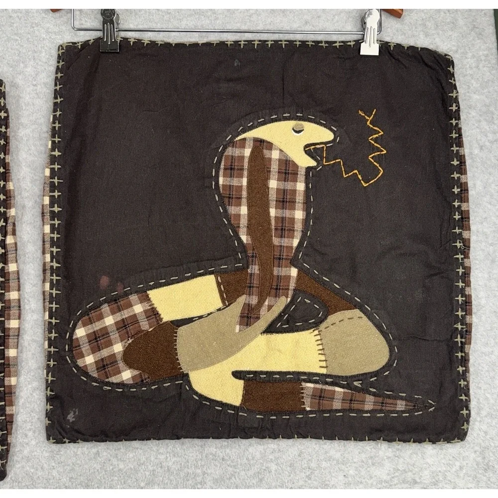 Pottery Barn Kids Cobra Snake‎ Pillow Covers Lot 2 20x20 Wool Blend Brown Plaid